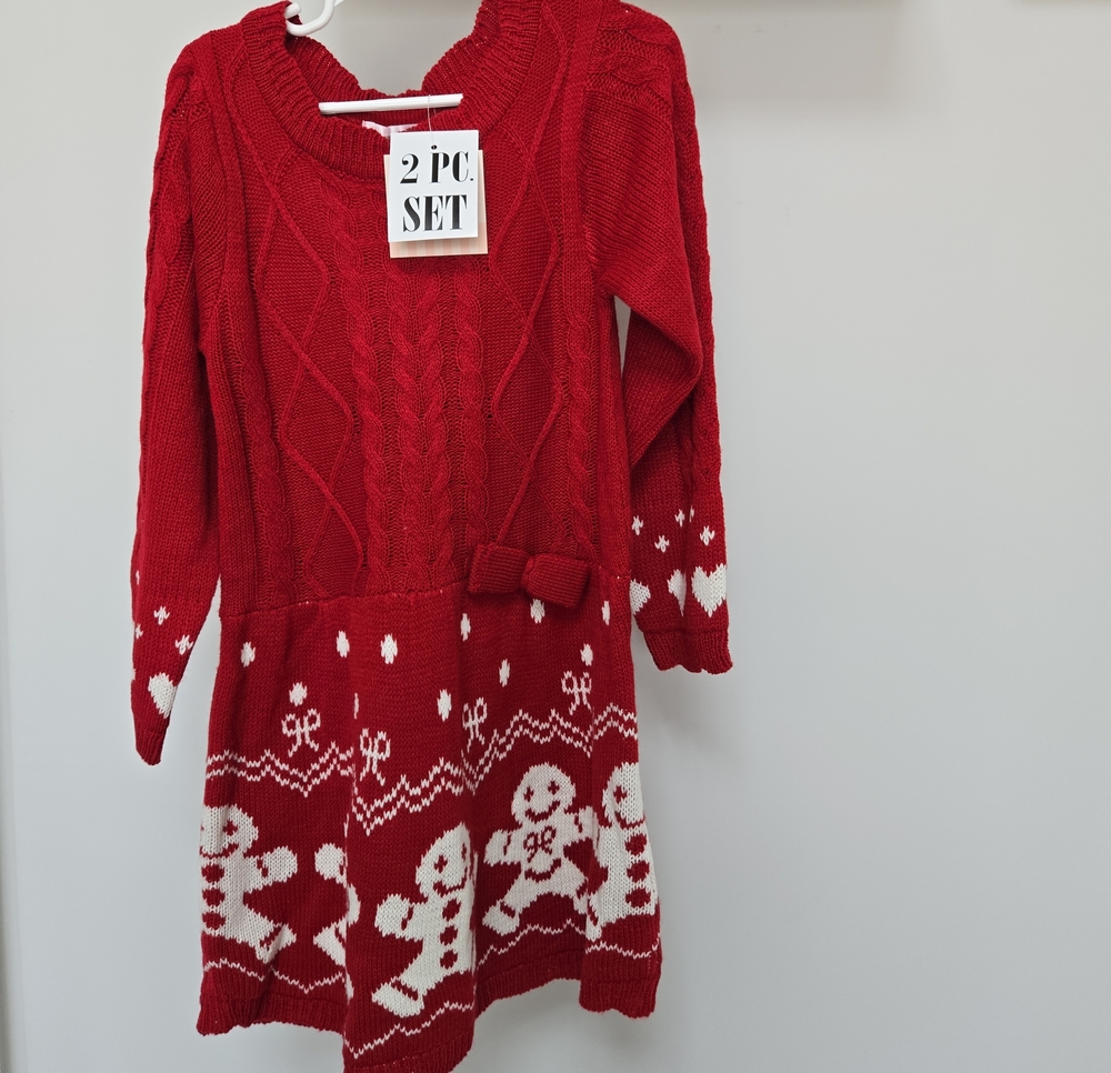 Love Squared Girls Girls’ Christmas Sweater Dress & Hat 2 Pc Set Size 5